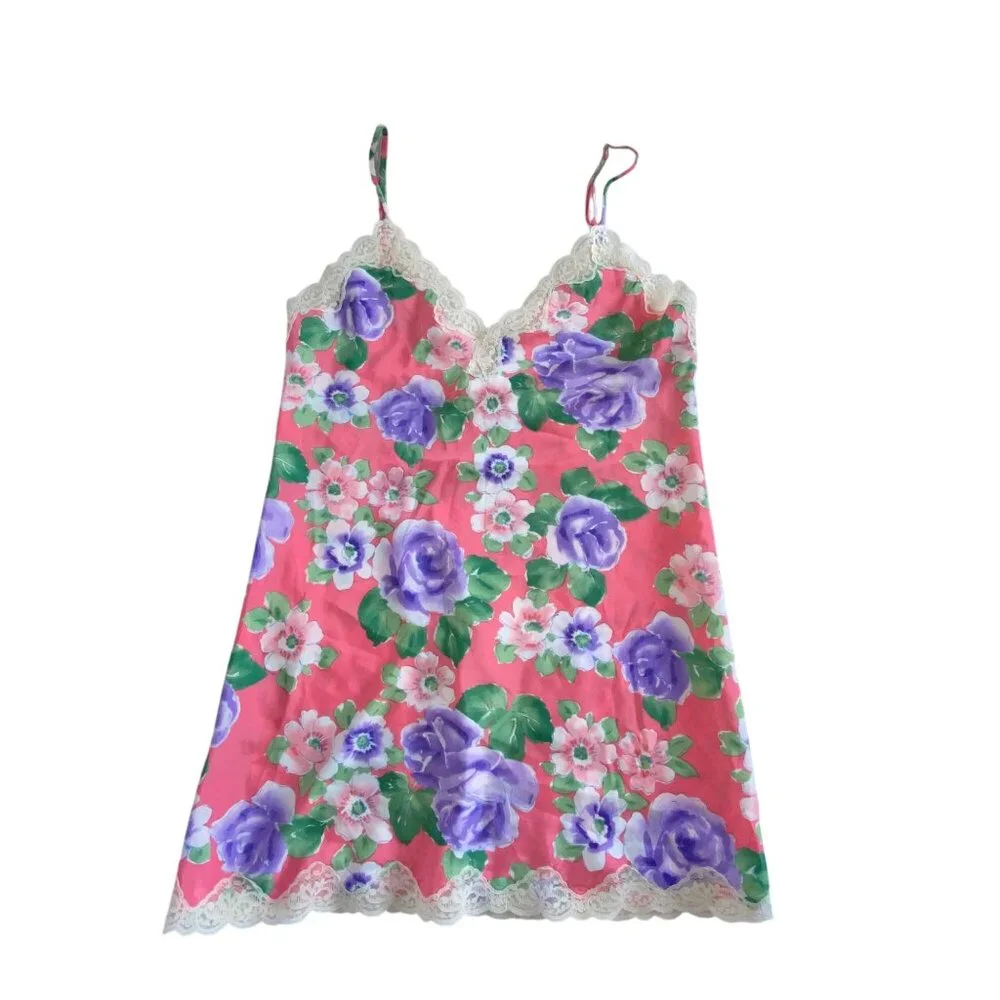 Victoria's Secret 80s Vintage Camisole Gold‎ Label Floral Pink Purple Roses Smal
